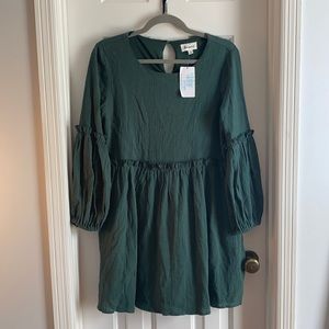 Baby Doll Bell Sleeve Green Dress